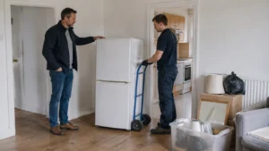Landlord arranging removal of an old fridge